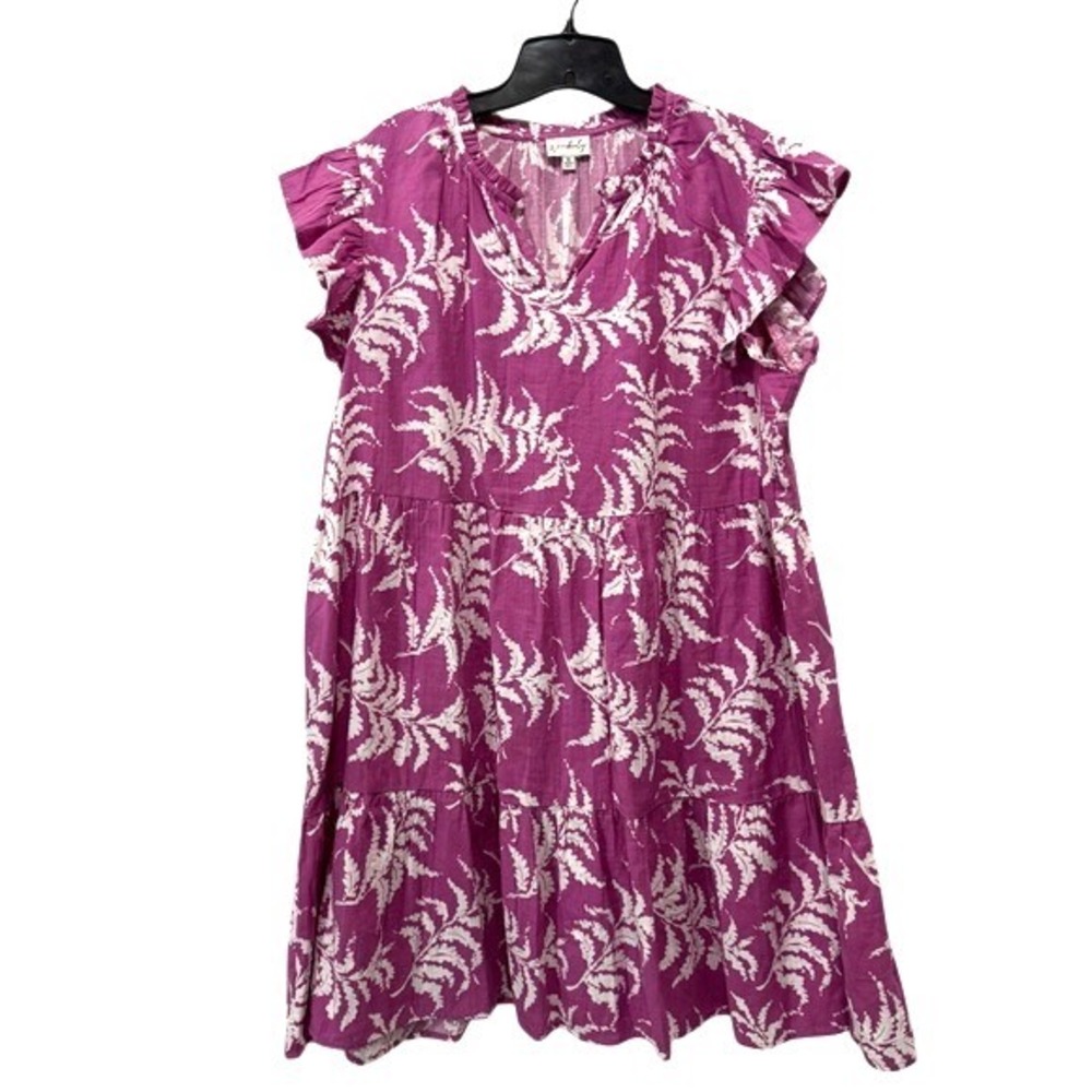 Wonderly Fern Print Tiered Flutter Sleeve Mini Spring Wedding Guest Dress XL